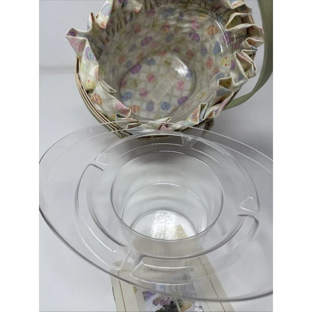 Longaberger 2004 Whitewash Easter Basket + Protector Set, Liner, Bunny Tie On